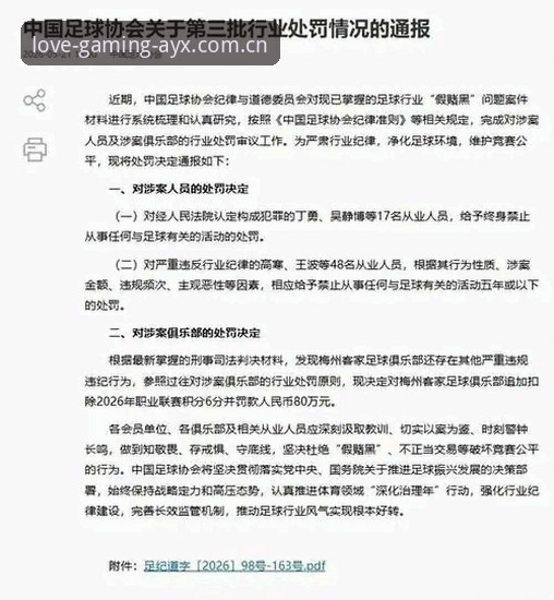 资深用户解析足协第三批禁足名单——AYX爱游戏平台上的足球生态观察